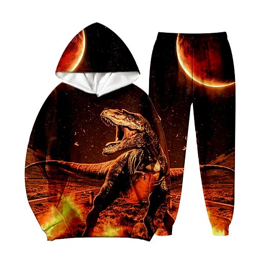 

2 pezzi Bambino Da ragazzo Felpa con cappuccio e pantaloni Vestito Animali Dinosauro Manica lunga Tasche Impostare Informale Fantastico Giornaliero Inverno Autunno 7-13 anni Giallo