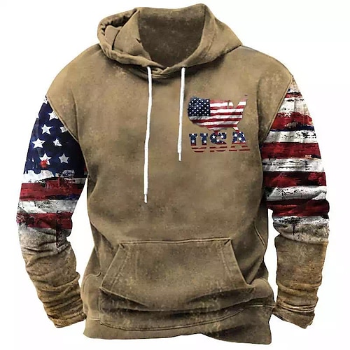 

Men's Pullover Hoodie Sweatshirt Brown Hooded Color Block Graphic Prints National Flag Print Daily Sports 3D Print Basic Streetwear Designer Spring Fall Clothing Apparel Hoodies Sweatshirts