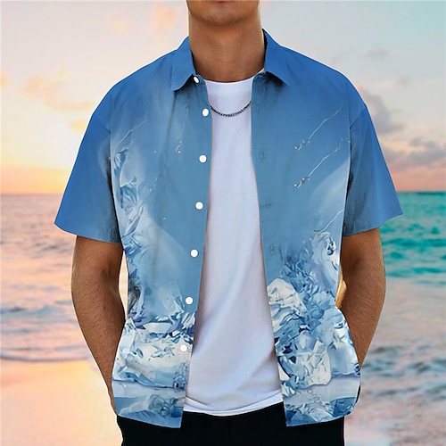 

Homme Chemise Imprimés Photos Col rabattu Bleu Gris 3D effet Plein Air du quotidien Manches courtes Bouton bas Imprimer Vêtement Tenue Tropique Mode Design Hawaïen