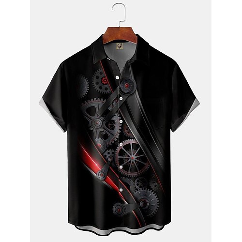 

Men's Shirt Graphic Prints Machine Turndown Black 3D Print Outdoor Street Short Sleeves Button-Down Print Clothing Apparel Sports Fashion Designer Soft
