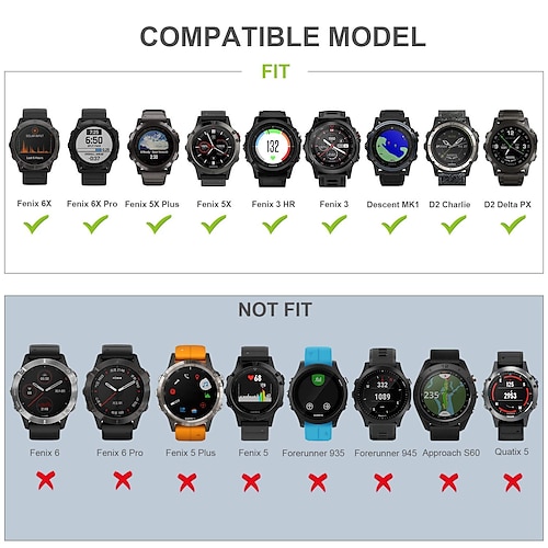 Cinturino In Silicone Ricambio Per Garmin Fenix 5X/6X/7X E Altri – Extra Lungo, Con Chiusura A Strappo E Connettore Metallico