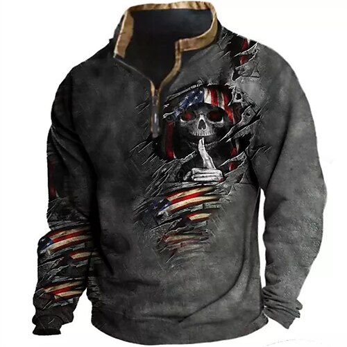 

Men's Zip Up Sweatshirt Pullover Dark Gray Half Zip Skull Graphic Prints Zipper Print Daily Sports 3D Print Basic Designer Casual Spring Fall Clothing Apparel Hoodies Sweatshirts