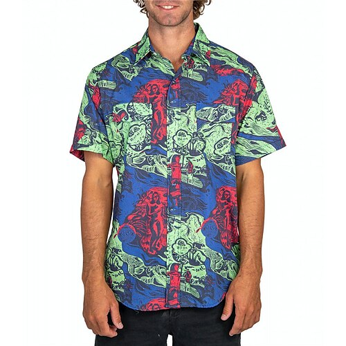 

Men's Shirt Summer Hawaiian Shirt Abstract Graphic Prints Turndown Blue Outdoor Street Short Sleeves Button-Down Print Clothing Apparel Tropical Fashion Hawaiian Designer