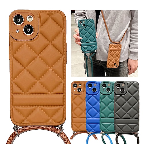 

Phone Case For Apple Back Cover iPhone 14 13 12 11 Plus Pro Max Portable Rhombus Full Body Protective Four Corners Drop Resistance Solid Colored TPU PC
