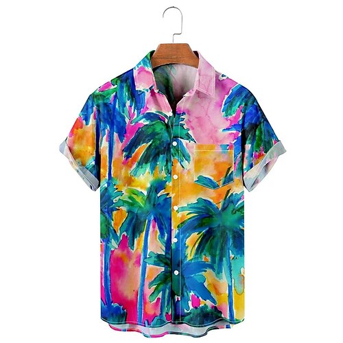 

Men's Shirt Coconut Tree Graphic Prints Turndown Pink 3D Print Outdoor Street Short Sleeves Button-Down Print Clothing Apparel Tropical Fashion Designer Hawaiian