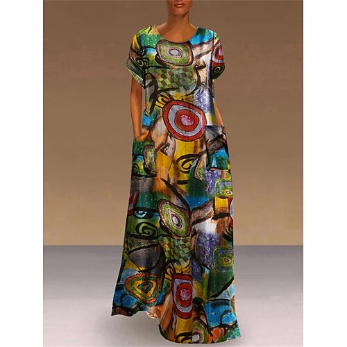 

Women's Casual Dress Shift Dress Long Dress Maxi Dress Red Dark Green Short Sleeve Graphic Pocket Winter Fall Spring Crew Neck Fashion Weekend 2022 S M L XL 2XL 3XL 4XL 5XL