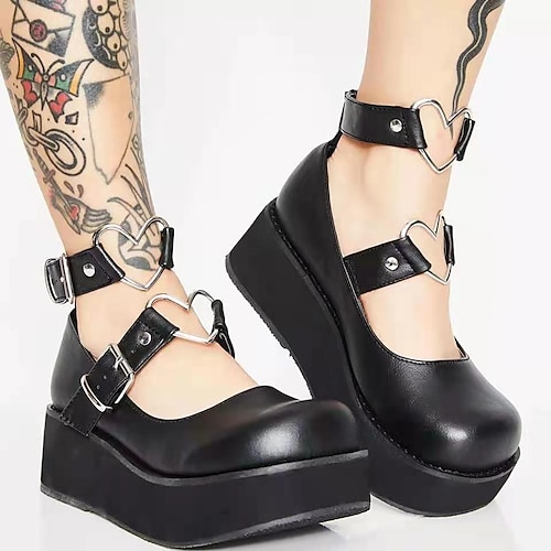 

Per donna Scarpe Punta tonda Scarpe Mary Jane Gotico Lolita Punk e gotico Fibbia alla caviglia Quadrato Scarpe Lolita Nero pelle sintetica