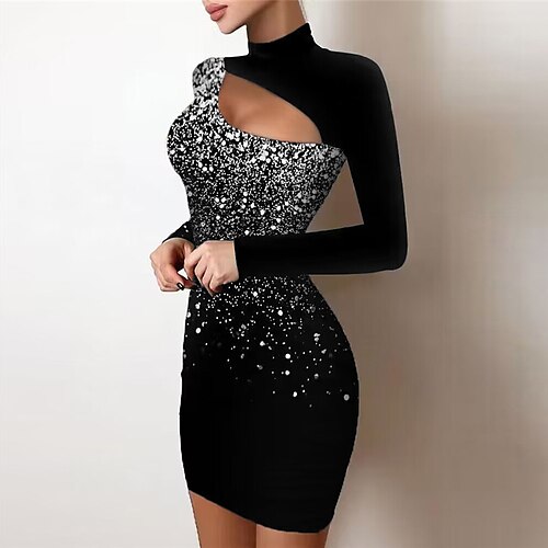 

Women's Party Dress Bodycon Sheath Dress Midi Dress Black Long Sleeve Ombre Cut Out Spring Fall Winter Stand Collar Fashion Party Wedding Guest Spring Dress Slim 2023 S M L XL