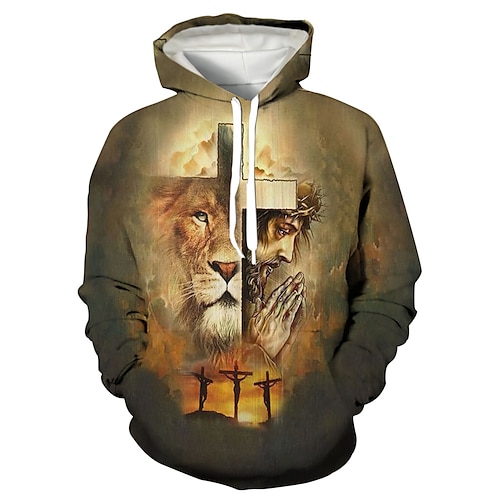 

Inspired by Religion Lion cross Hoodie Cartoon Manga Anime Front Pocket Graphic Hoodie For Men's Women's Unisex Adults' 3D Print 100% Polyester