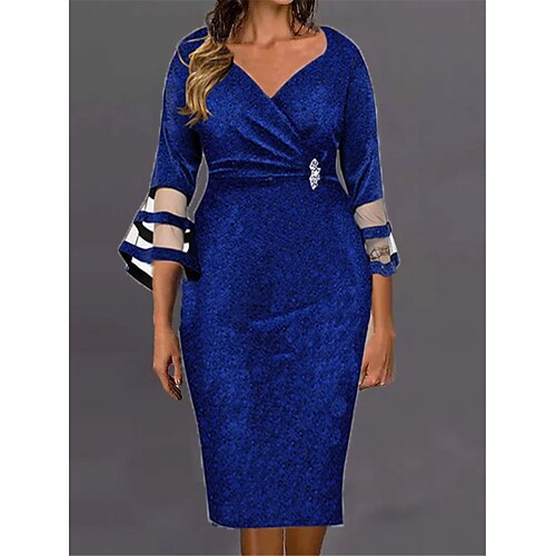 

Women's Party Dress Sequin Dress Sheath Dress Midi Dress Silver Blue Long Sleeve Pure Color Sequins Winter Fall Spring V Neck Fashion Party Wedding Guest Slim 2023 S M L XL XXL 3XL 4XL 5XL