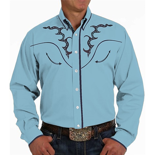 

Men's Shirt Western Shirt Graphic Prints Turndown Blue Khaki Outdoor Street Long Sleeve Button-Down Print Clothing Apparel Vintage Streetwear Designer western style