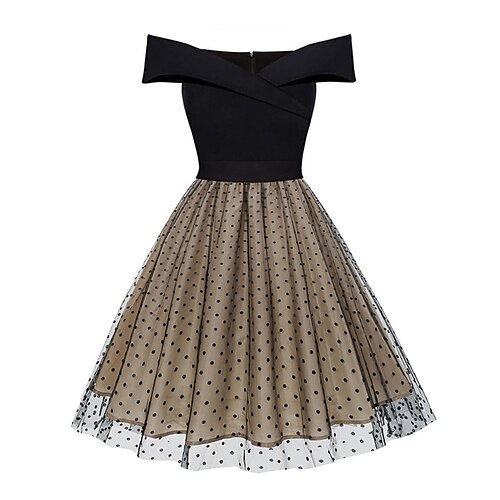 

vestido swing feminino vestido vintage vestido midi preto manga curta malha de bolinhas inverno outono primavera ombro a ombro moda diariamente 2023 estilo s m l xl xxl