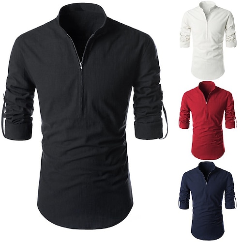 

Herren Zip Polo Outdoor Täglich Ständer Stehkragen Langarm Strassenmode Brautkleider schlicht Glatt Zip Viertel Postleitzahl Frühling Herbst Regular Fit Schwarz Weiß Rote Marineblau Zip Polo