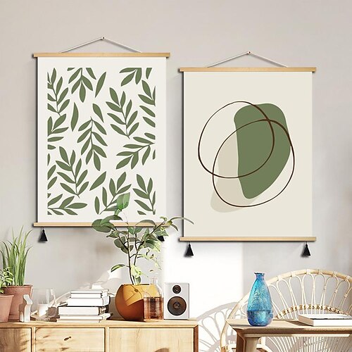 

Green Plants Posters With Hanger Wall Art Canvas Prints Painting Green Leaves Home Decoration Décor Rolled Canvas