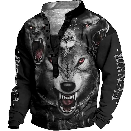 

Hombre Sudadera Pull-over Verde Trébol Azul Piscina Morado Rojo Marrón Cuello Mao Animal Lobo Estampados Estampado Casual Diario Deportes Impresión 3D Ropa de calle Design Casual Primavera Otoño