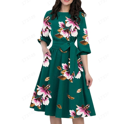 

Mulheres Vestido casual Vestido Swing Vestido midi Preto Verde Manga 3/4 Gráfico Bolsos Inverno Outono Primavera Gola Redonda Moderno Diário Encontro 2023 S M L XL 2XL 3XL