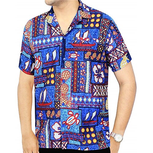 

Men's Shirt Summer Hawaiian Shirt Floral Pineapple Graphic Prints Vintage Turndown Black Wine Royal Blue Blue Gray Casual Going out Short Sleeves Button-Down Print Clothing Apparel Tropical Hawaiian