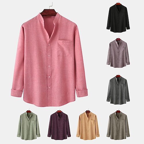 

Per uomo camicia di lino Camicia estiva Camicia da spiaggia Rosa chiaro Vinaccia Nero Manica lunga Liscio Colletto Mao Primavera & Autunno Informale Hawaiano Abbigliamento