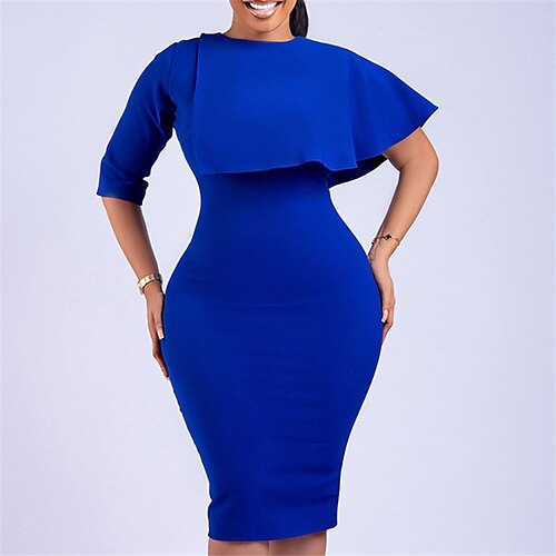 

Mujer vestido de trabajo Vestido tubo Vestido Midi Azul Piscina Morado Verde Trébol Manga 3/4 Color puro Volante Verano Primavera Cuello Barco Moda 2023 S M L XL 2XL 3XL