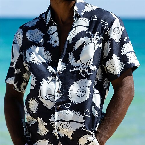

Men's Shirt Graphic Prints Beach Conch Turndown Black Outdoor Street Short Sleeves Button-Down Print Clothing Apparel Tropical Fashion Designer Hawaiian