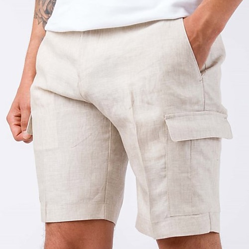 

Homme Short Short en lin Short d'été Multi poche Plein Confort Respirable Court Casual Vacances Sortie Mélange de Lin Coton Mode Vêtement de rue Jaune Vert Claire