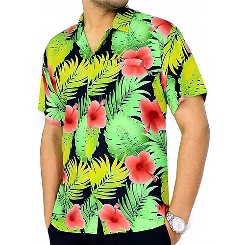 

Men's Shirt Summer Hawaiian Shirt Floral Graphic Prints Leaves Turndown Pink Orange Outdoor Street Short Sleeves Button-Down Print Clothing Apparel Tropical Fashion Hawaiian Designer