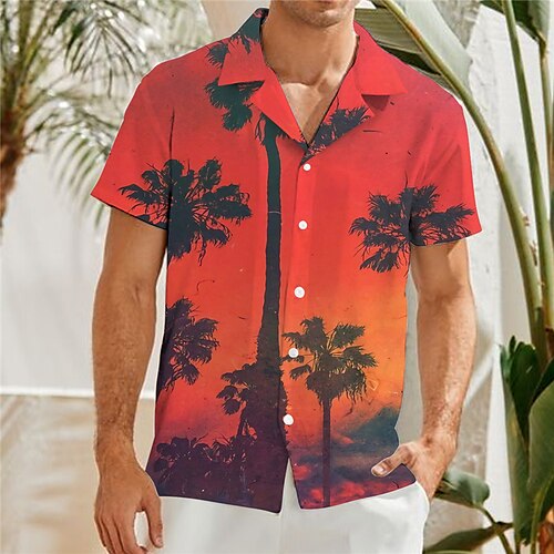 

Men's Shirt Summer Hawaiian Shirt Coconut Tree Graphic Prints Turndown Red Blue 3D Print Casual Holiday Short Sleeve Button-Down Print Clothing Apparel Tropical Fashion Hawaiian Soft