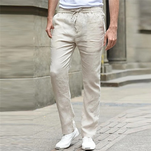 Men's Linen Pants Trousers Summer Pants Beach Pants Drawstring