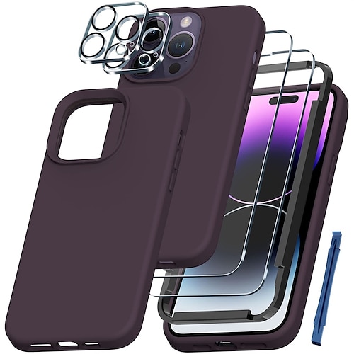 

[5 in 1]Phone Case For Apple iPhone 14 13 Pro Max Plus Liquid Silicone Case with 2 Pack Screen Protector 2 Pack Camera Lens Protector Scratch Resistant Full-Body Drop Protection Shockproof Case