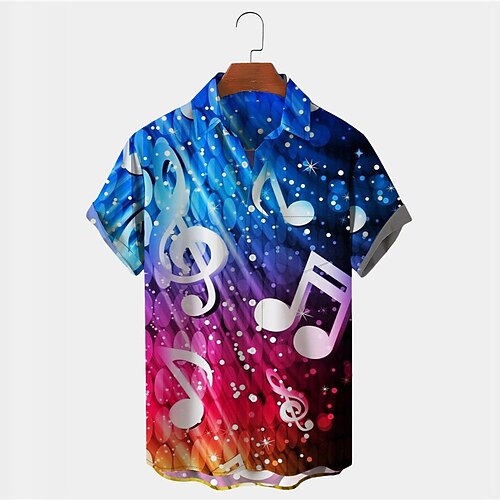 

Men's Shirt Graphic Prints Notes Turndown Blue Outdoor Street Short Sleeves Button-Down Print Clothing Apparel Tropical Fashion Designer Hawaiian