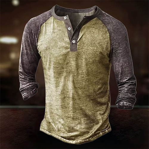 

Herre Henley-skjorte Lang ærmet skjorte Almindelig / Solid Raglan ærme Henley Gade Ferierejse Langærmet Knap ned Tøj Designer Basale Moderne Moderne