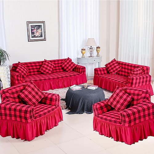 

Stretch Grid Sofa Cover Stretch Slipcovers Soft Durable Couch Cover 1 Piece Spandex Jacquard Washable Furniture Protector fit Armchair Seat/Loveseat/Sofa/XL Sofa/L Shape Sofa