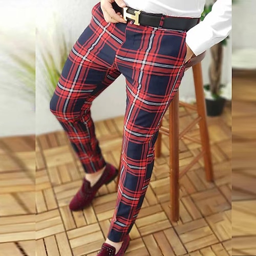 

Per uomo Chino Pantaloni da jogger Pantaloni eleganti scozzesi Stampa Reticolo Lunghezza intera Informale Giornaliero Pantaloni Semplice ma elegante Nero / Rosso Media elasticità