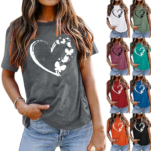 

Women's T shirt Tee Basic Print Simple Basic Round Neck T-shirt Sleeve Stard Summer pea green White Black Blue Dark Pink