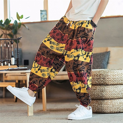 

Per uomo Pantaloni Pantaloni estivi Pantaloncini cascante Pantaloni stile harem A cordoncino Vita elastica Stampe astratte Comfort Informale Giornaliero Per eventi Misto cotone Sportivo Boho Giallo