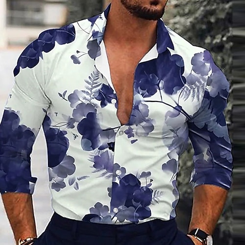 

Per uomo Camicia con bottoni Camicia estiva Maglietta informale Camicia floreale Blu scuro Azzurro Manica lunga Fiore decorativo Pittura a inchiostro Bavero Esterno Da tutti i giorni Bottone giù