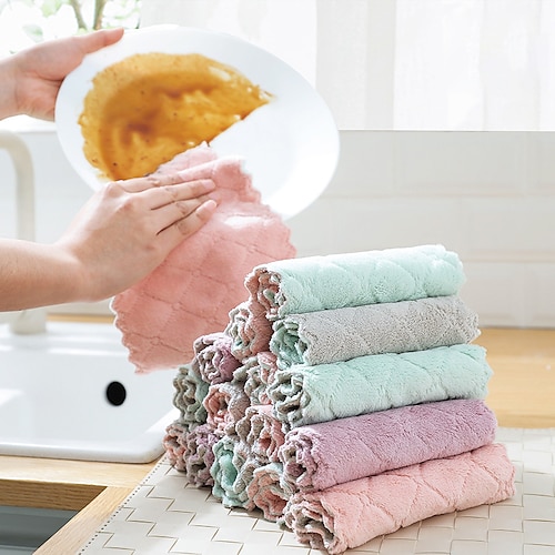 

Household Lazy Rag Towel Coral Velvet Kitchen Cleaning Oil-Absorbing Double-Sided Scouring Pad Composite Absorbent Cleaning Towel