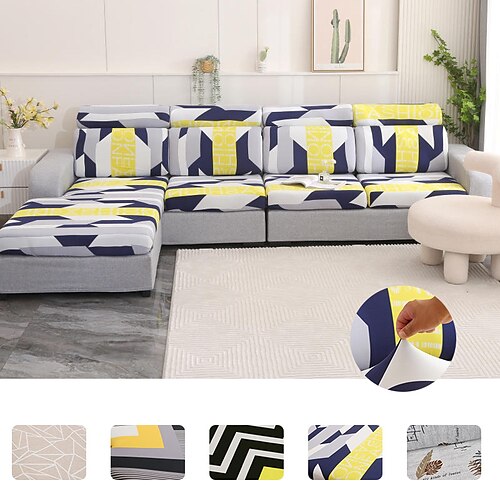 

Stretch Sofa Seat Cushion Cover Jacquard Slipcover Elastic Couch Armchair Loveseat 4 or 3 Seater Grey Plain Solid Soft Durable Washable