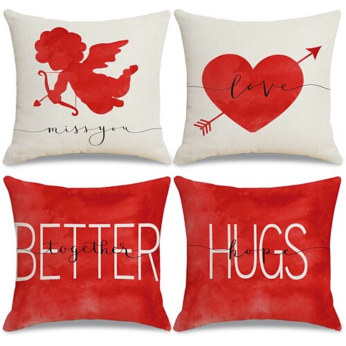 

Valentine's Day Pillow Cover 4PC Soft Decorative Heart Qubit Square Cushion Case Pillowcase for Bedroom Livingroom Sofa Couch Chair Superior Quality Machine Washable