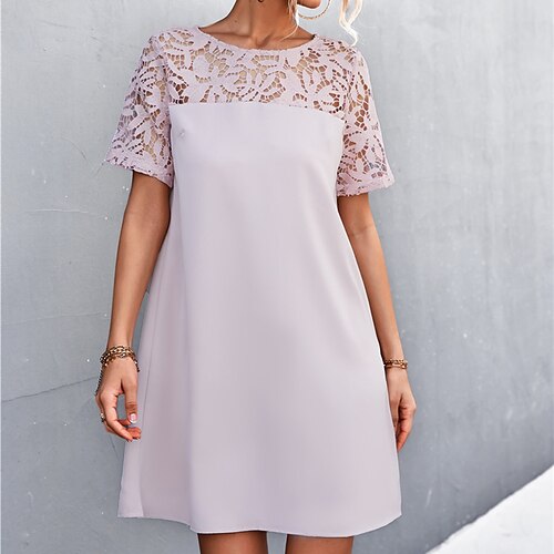 

Women's Casual Dress Lace Dress T Shirt Dress Tee Dress Mini Dress Black White Pink Short Sleeve Pure Color Lace Summer Spring Crew Neck Fashion Loose Fit 2023 S M L XL