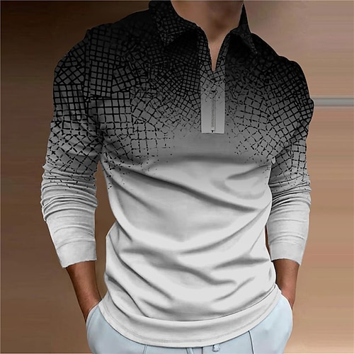 

Per uomo POLO Camicia da golf Golf Polo con zip Astratto Stampe astratte Collo ripiegabile Bianco Grigio Esterno Strada Manica lunga Cerniera Stampa Abbigliamento Di tendenza Streetwear Originale