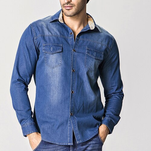 

Men's Shirt Jeans Shirt Button Up Shirt Denim Shirt Casual Shirt Plain Turndown Blue Blue / White Light Blue Street Casual Long Sleeve Button-Down Clothing Apparel Cotton Denim Fashion Classic