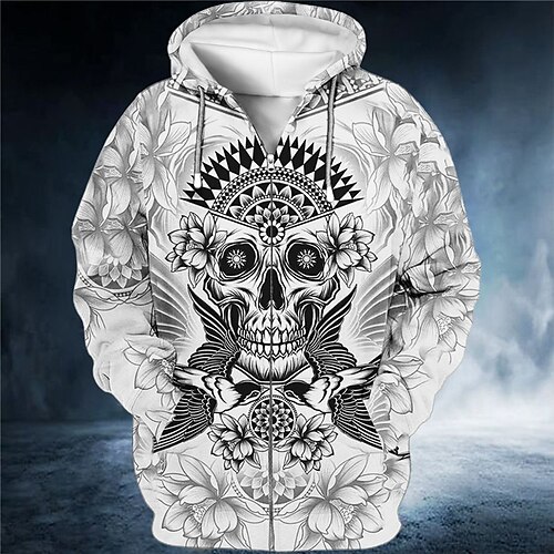 

Men's Full Zip Hoodie Jacket Red Royal Blue Blue Orange Green Hooded Skull Graphic Prints Flower Zipper Print Sports Outdoor Daily Sports 3D Print Streetwear Designer Casual Spring Fall Clothing