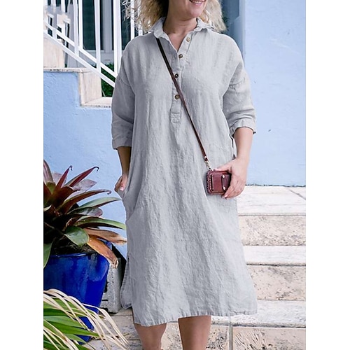 

Women's T Shirt Dress Casual Dress Mini Dress ArmyGreen Pink Blue Long Sleeve Pure Color Button Summer Spring Shirt Collar Classic 2023 S M L XL 2XL 3XL 4XL 5XL