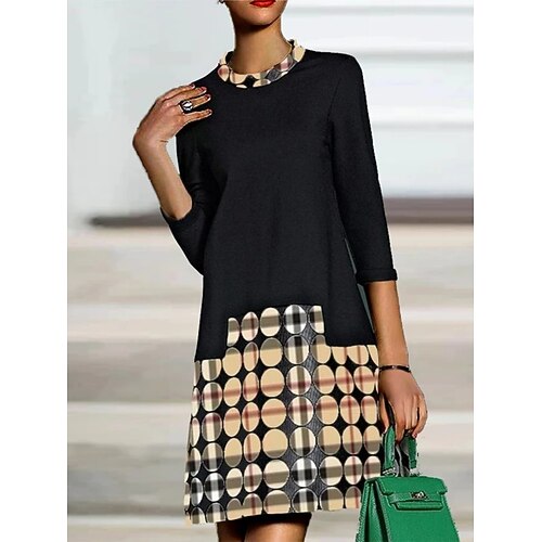 

Women's Casual Dress Shift Dress Mini Dress Black Red Blue 3/4 Length Sleeve Graphic Patchwork Winter Fall Spring Crew Neck Classic Daily Weekend 2022 S M L XL 2XL 3XL 4XL 5XL