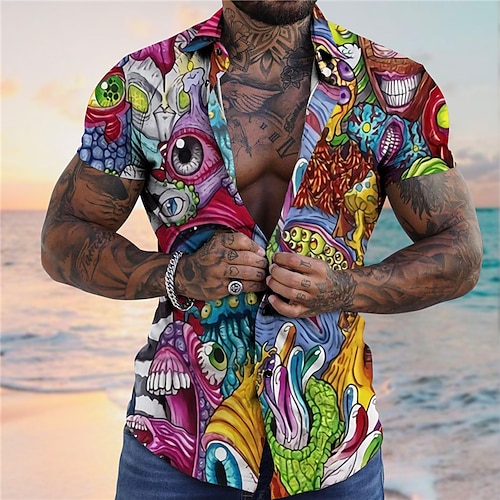 

Homme Chemise Abstrait Imprimés Photos Col rabattu Bleu Violet 3D effet Extérieur Plein Air Manches courtes Bouton bas Imprimer Vêtement Tenue Tropique Mode Design Hawaïen