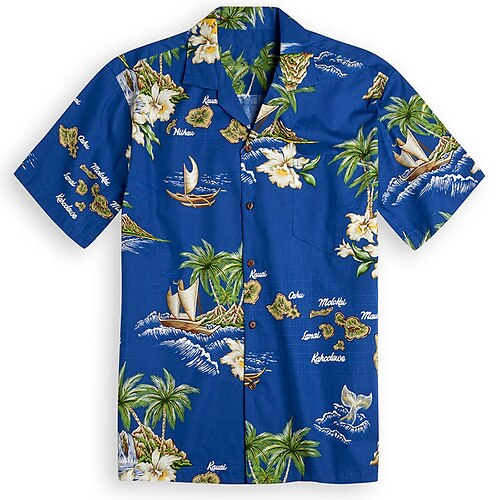 

Men's Shirt Summer Hawaiian Shirt Button Up Shirt Casual Shirt Camp Shirt Graphic Coconut Tree Turndown Royal Blue Blue Light Blue Casual Daily Short Sleeve Button-Down Print Clothing Apparel Cotton