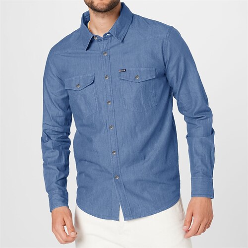 

Herre Jeans skjorte Button Up skjorte Sommer skjorte Denim Skjorte Casual skjorte Mørkeblå Lyseblå Langærmet Vanlig Aftæpning Gade Ferierejse Knap Tøj Moderne Moderne Komfort