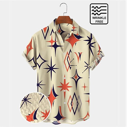 

Men's Shirt Star Graphic Prints Turndown Beige Outdoor Street Short Sleeves Button-Down Print Clothing Apparel Fashion Designer Casual Breathable