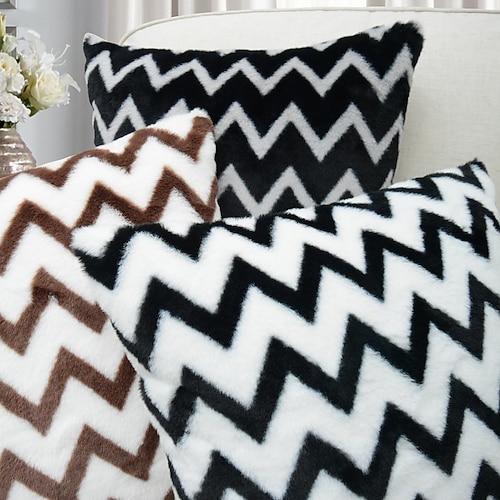 

Chevron Faux Fur Throw Pillow Covers Decorative Pillowcase Square Embroidery Throw Cushion Cover for Sofa Couch Bed Bench Living Room 1PC